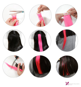 11 Pieces Multi-Color 21 Inches Straight Party Highlights Clip In Synthetic Hair Extensions