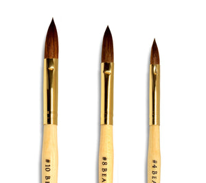 3 Pieces Kolinsky Sable Oval Acrylic Nail Art Brush Set (Size 4, 8, 10)