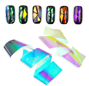 24 Pieces Thin Iridescent Cellophane, Holographic Shattered Broken-Glass Nail Art Decorations
