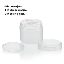 Load image into Gallery viewer, 24 Pack White Translucent Cosmetic Plastic Cream Jars Containers with Lids and Sealing Discs