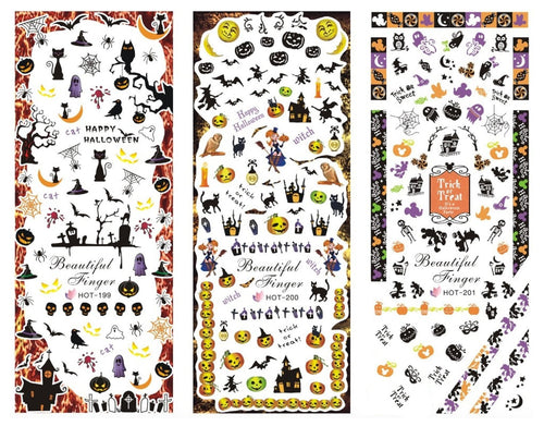 3 Sheets Nail Art Water Slide Decals Transfer Stickers (Halloween Theme)