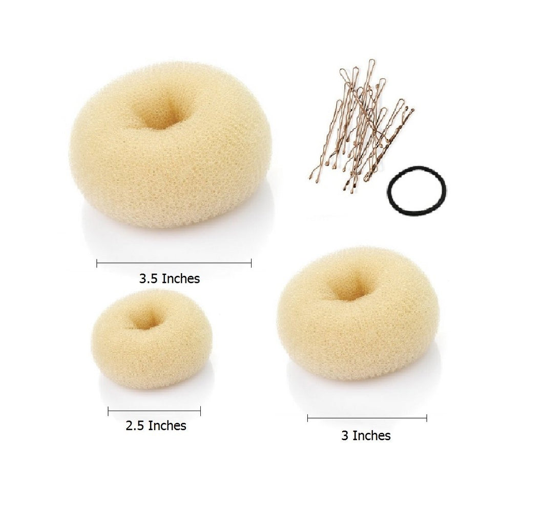 3 Pieces Hair Donut Bun Maker (Beige/Blonde - L, M, S)