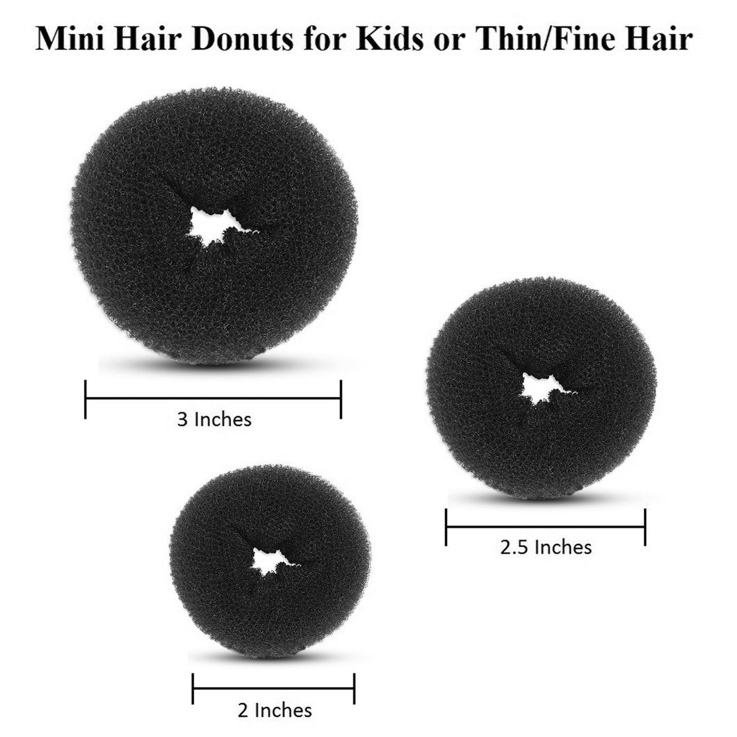 3 Pieces Mini Kids Hair Donut Bun Maker (Black)