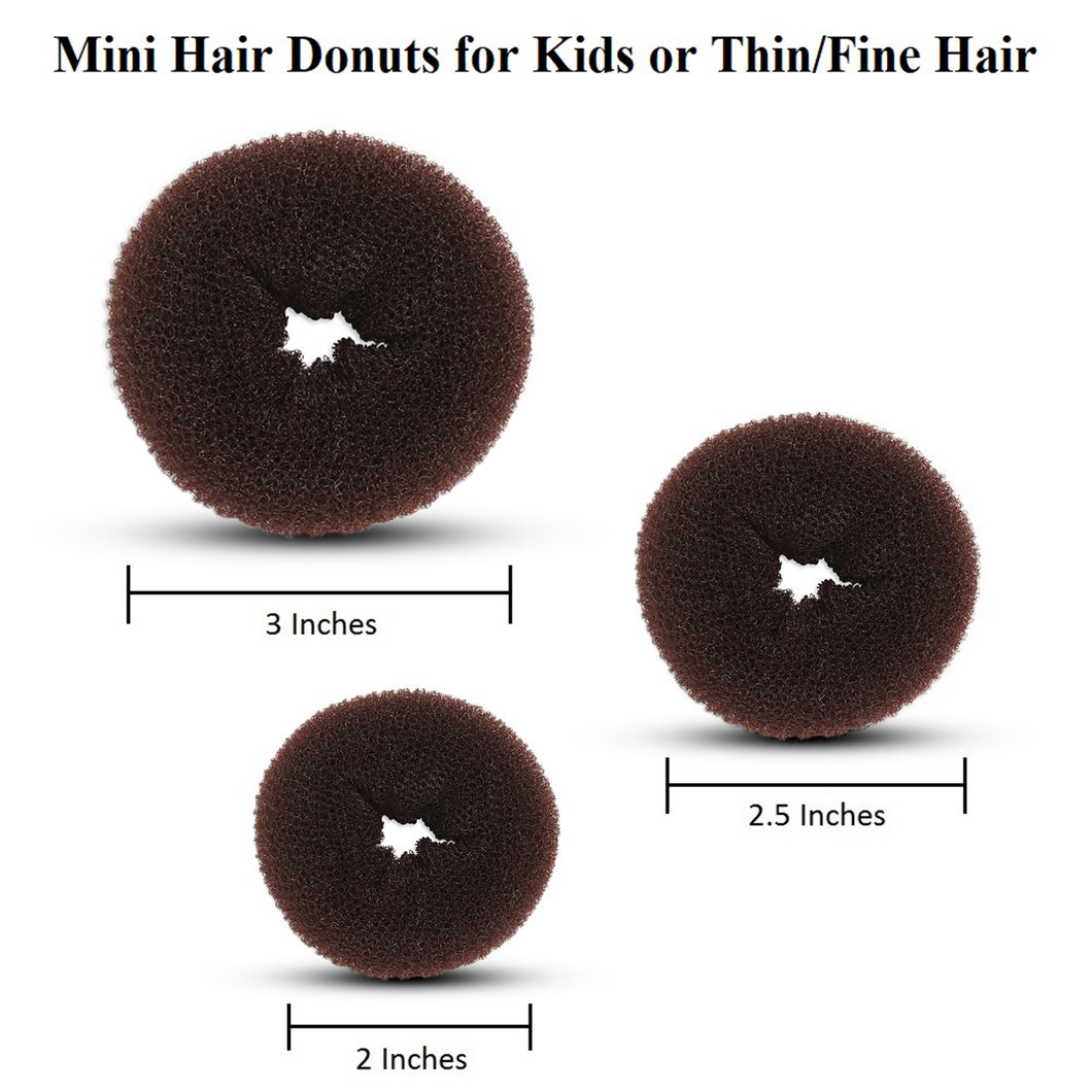 3 Pieces Mini Kids Hair Donut Bun Maker (Brown)
