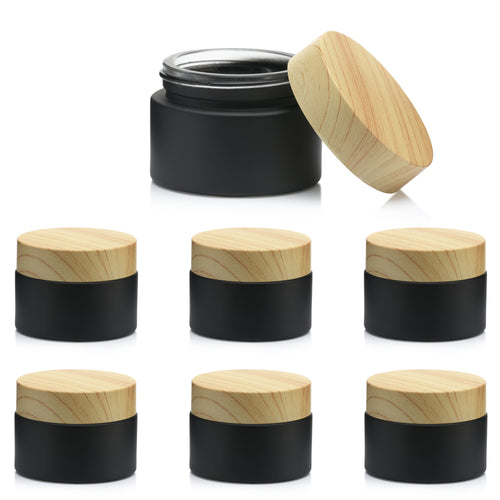 6 Pack 1oz (30ml) Black Frosted Cosmetic Glass Cream Jars Containers with Plastic Lids and Sealing Discs