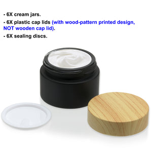 6 Pack 1oz (30ml) Black Frosted Cosmetic Glass Cream Jars Containers with Plastic Lids and Sealing Discs