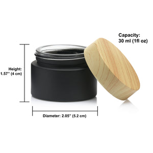 6 Pack 1oz (30ml) Black Frosted Cosmetic Glass Cream Jars Containers with Plastic Lids and Sealing Discs