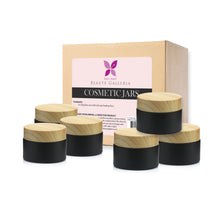 Load image into Gallery viewer, 6 Pack 1oz (30ml) Black Frosted Cosmetic Glass Cream Jars Containers with Plastic Lids and Sealing Discs
