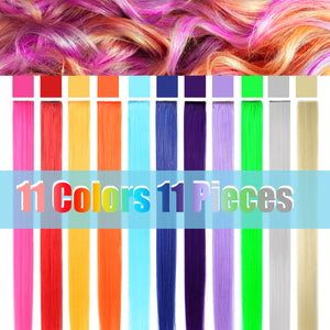 11 Pieces Multi-Color 21 Inches Straight Party Highlights Clip In Synthetic Hair Extensions