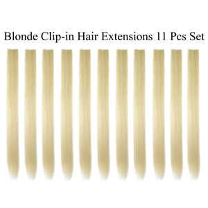 11 Pieces Single Color 21 Inches Straight Party Highlights Clip In Synthetic Hair