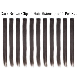 11 Pieces Single Color 21 Inches Straight Party Highlights Clip In Synthetic Hair